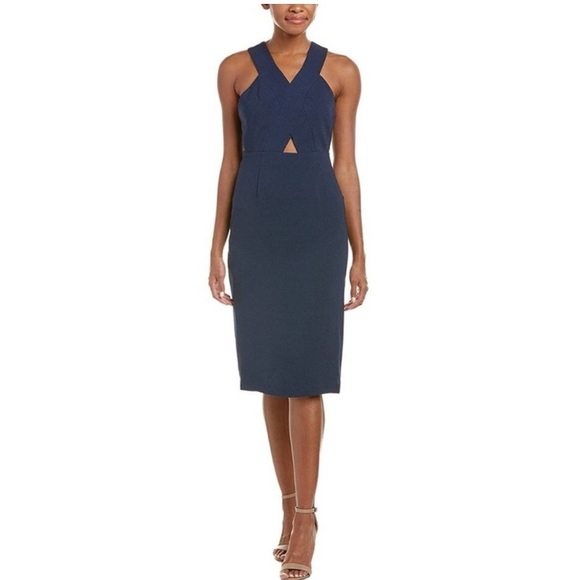 BCBGeneration Navy Blue V Neck Knee Length Criss Cross Back Dress - Size 4 - Picture 1 of 7